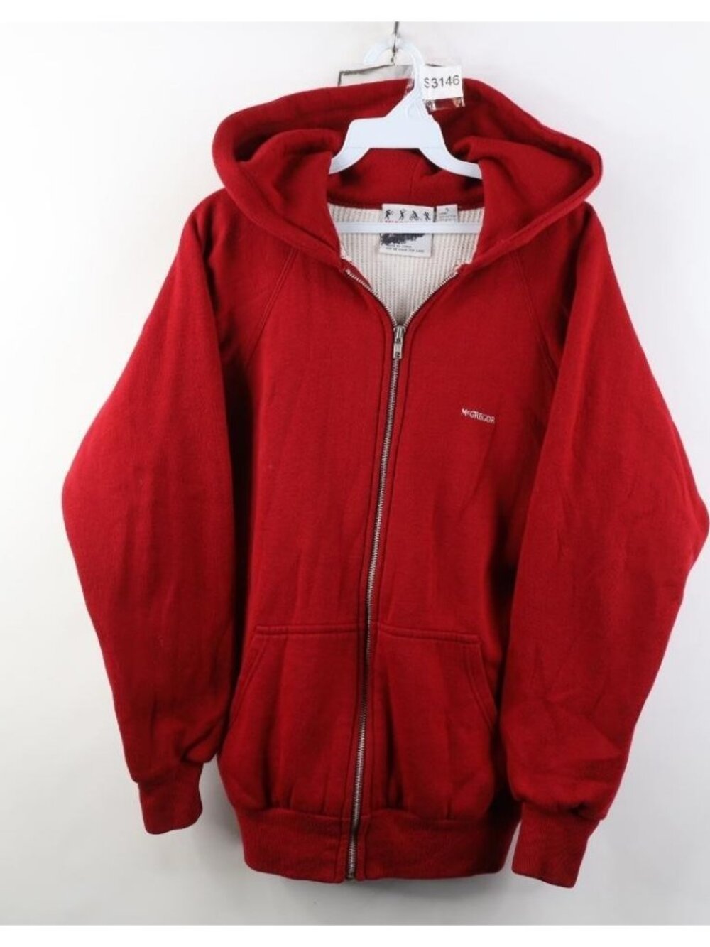 Vintage 70s 80s McGregor Mens Small Blank Thermal Waffle Knit Lined Hoodie Red